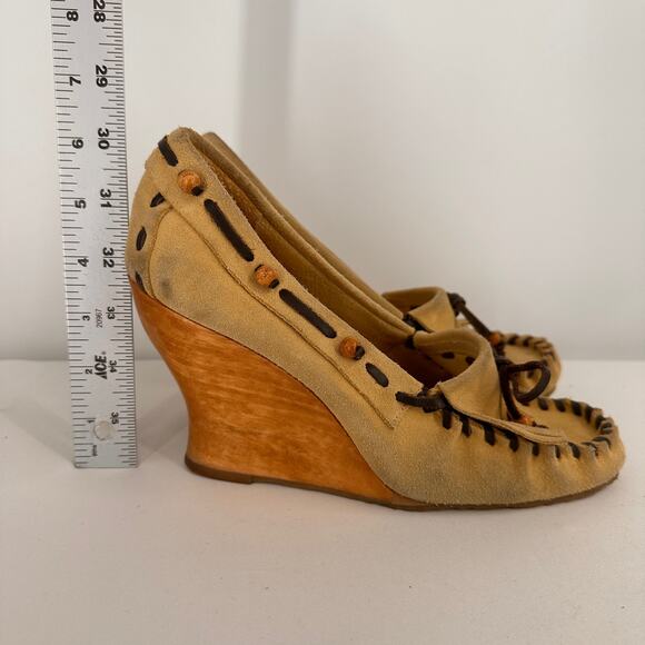 Sam Edelman Angelina Suede Wood Wedge Moccasins Size 8.5 - Picture 9 of 9